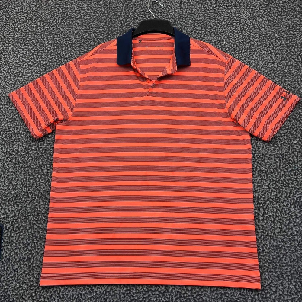 Under Armour Golf Polo Shirt Men Extra Large‎ Striped Short Sleeve Collared XL